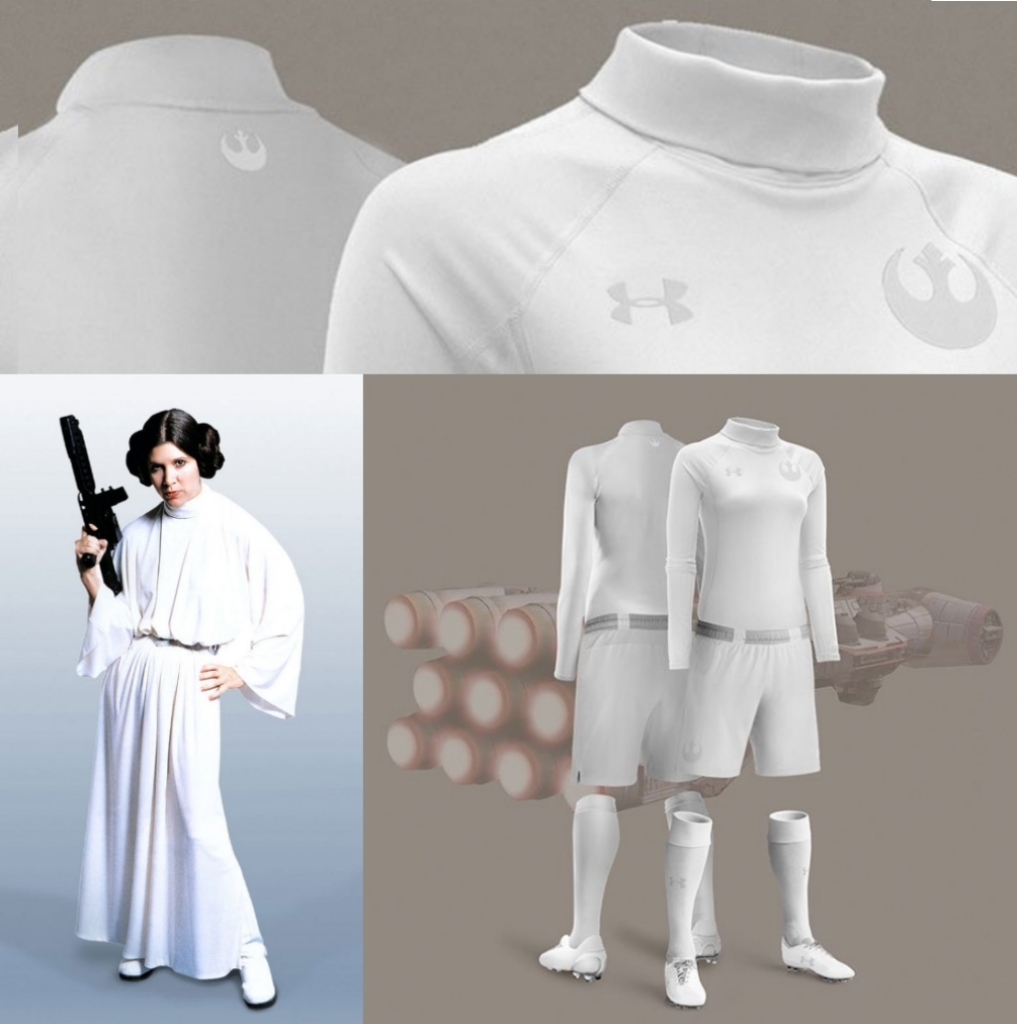 Quem disse que as mulheres não seriam representadas? O vestidão branco da princesa Leia virou uniforme da Under Armour