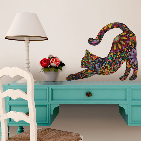 Papel de parede com gato ultra mega colorido da Wall Stickers - R$ 34,87  <a href=