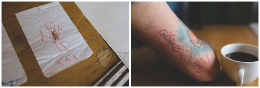 Keith Anderson tem tatuagens baseadas nos desenhos de seu filho, Kai