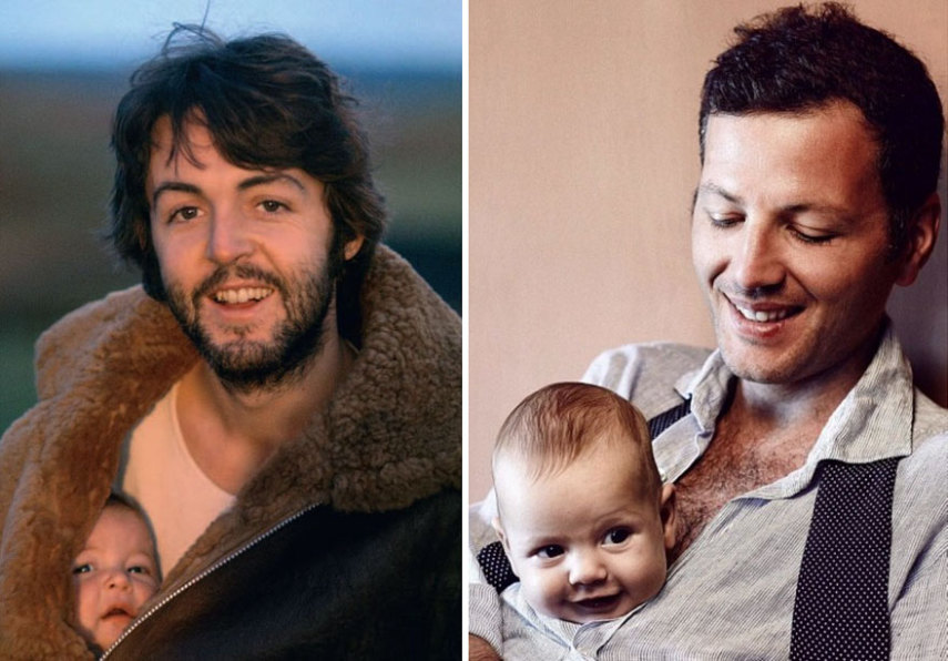 Paul McCartney com a filha Stella em 1960/ Alessandro com o filho Bernardo  