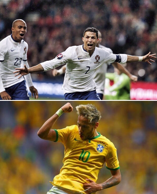 Eles são os principais jogadores de seus países. CR7 lidera o esquadrão português e Neymar comanda a seleção canarinho