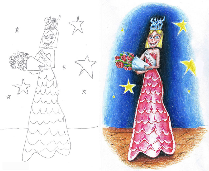 Pai leva o desenho dos filhos para colorir durante viagens de negócios.