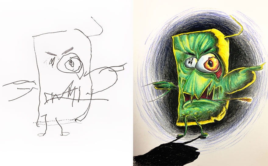 Pai leva o desenho dos filhos para colorir durante viagens de negócios.