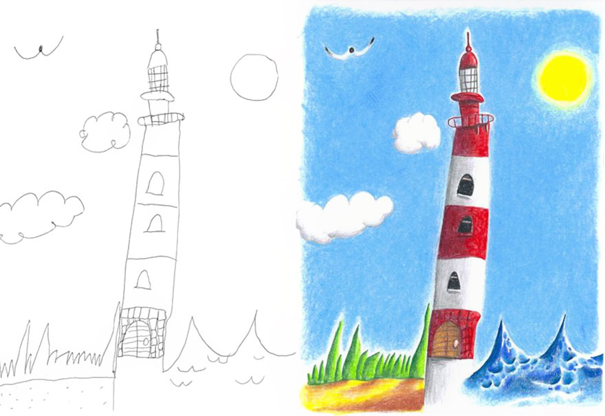 Pai leva o desenho dos filhos para colorir durante viagens de negócios.