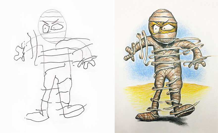 Pai leva o desenho dos filhos para colorir durante viagens de negócios.