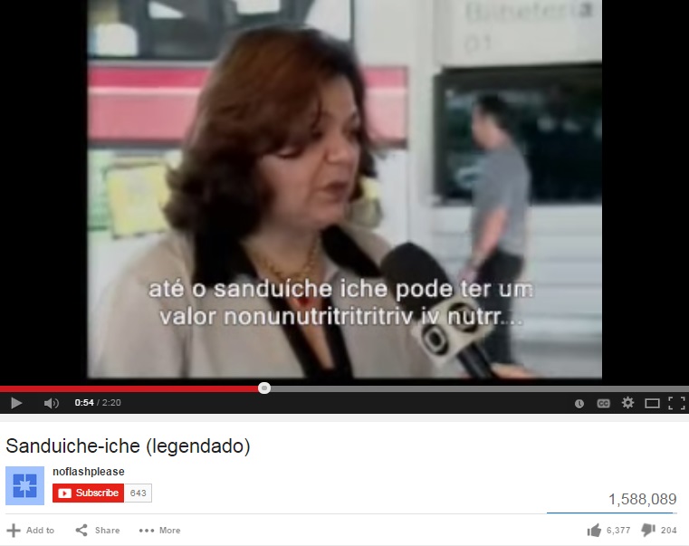 Era mais uma matéria sobre nutrição. Mas a nutricionista Ruth Lemos acabou virando  viral por causa da gagueira. Ô, dó. Mas sanduíche-íche-íche é um clássico na internet.
