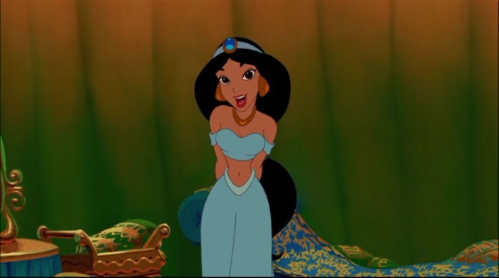 A Jasmine de "Aladin" também é rebelde, e foge de seu palácio, insatisfeita com a vida burguesa