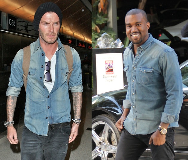 David Beckham e Kanye West mostram que combinam calça com camisa jeans não tem NADA de cafona!