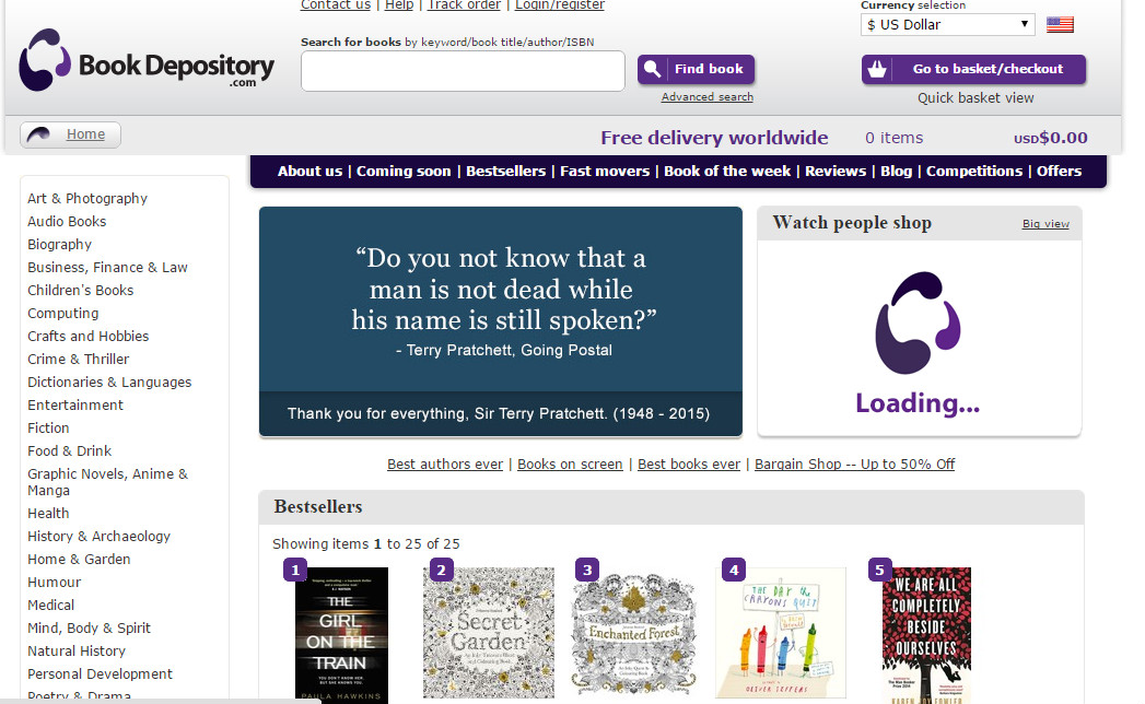 O site Book Depository é da Inglaterra e tem mais de 10 milhões de livros. O envio dos produtos é gratuito para todo o mundo
<a href="http://www.bookdepository.com/"><em>site</em></a>