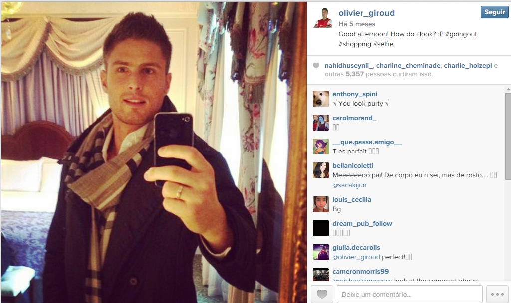 Na maioria das fotos que compartilhar no Instagram, Giroud está bem vestido