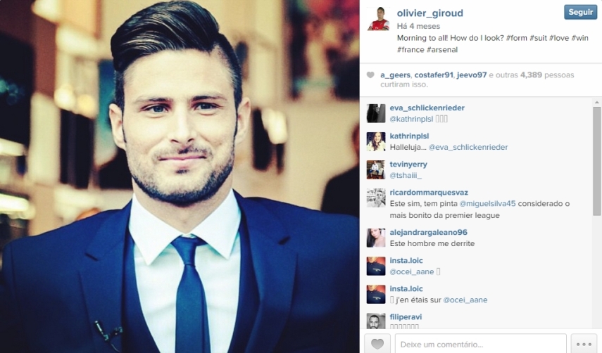 O francês Giroud é outro jogador bastante estiloso e que poderia muito bem participar do SPFW