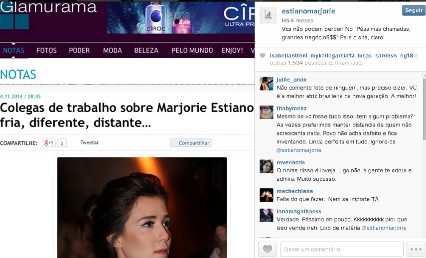 Falou mal dos coleguinhas da Imprensa... Mas nós te amamos, Marjorie!