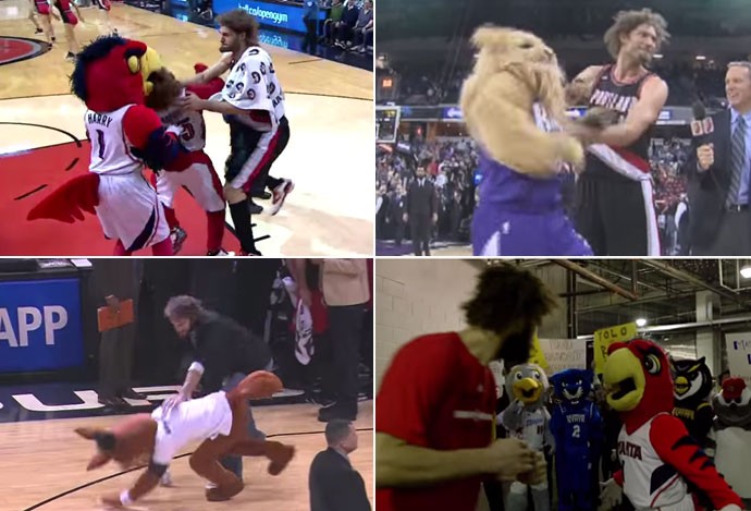 Robin Lopez e as tretas com os mascotes da NBA