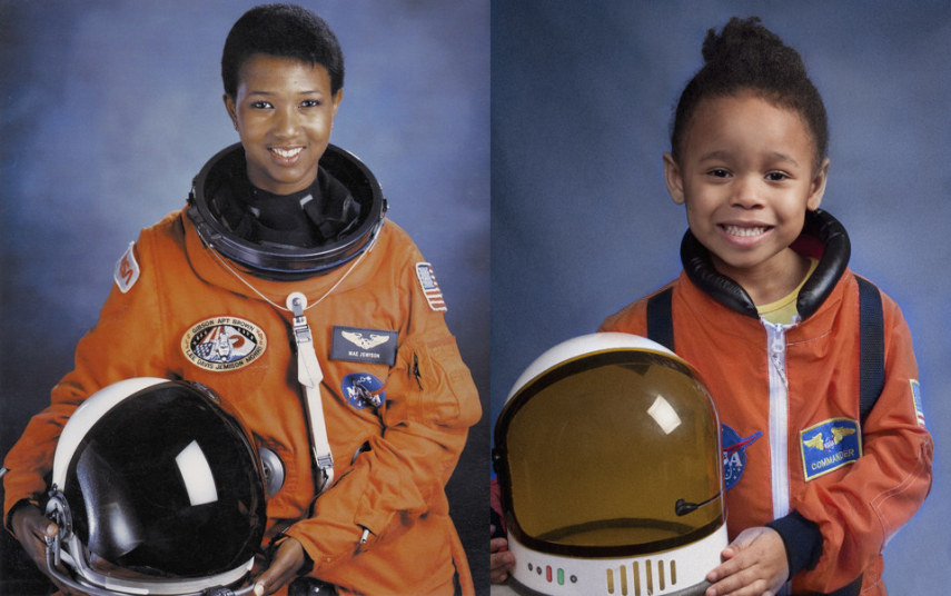 Vestida como a física e astronauta da NASA Mae Carol Jemison, a primeira mulher afro-brasileira a viajar em uma missão. Ela esteve a bordo da espaçonave Endeavour.