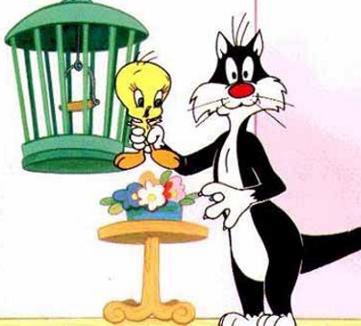 O gato Frajola e o pássaro Piu-Piu...