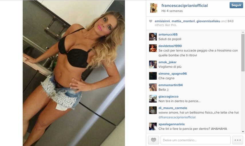 Modelo italiana Francesca Cipriani contou na TV que teve um caso com Rami