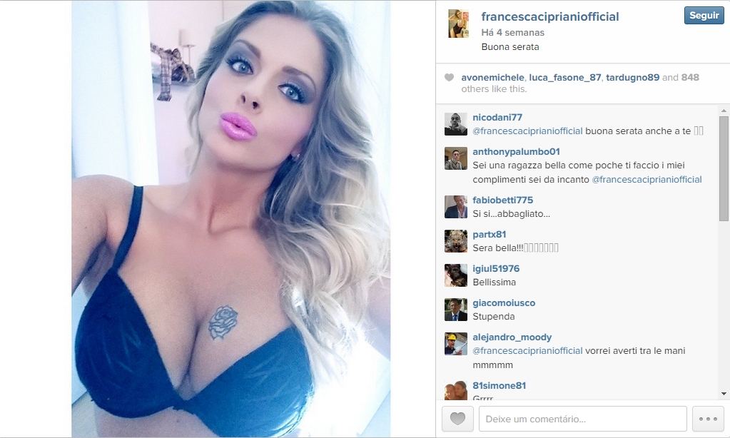 Modelo italiana Francesca Cipriani contou na TV que teve um caso com Rami