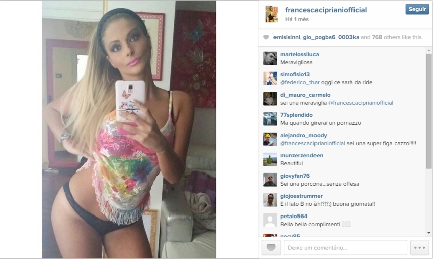 Modelo italiana Francesca Cipriani contou na TV que teve um caso com Rami