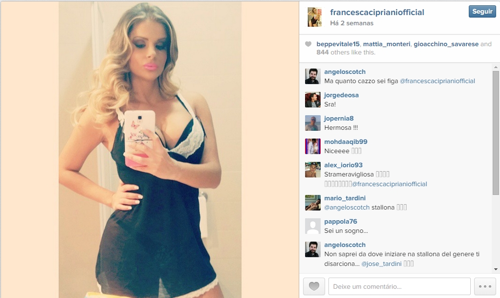 Modelo italiana Francesca Cipriani contou na TV que teve um caso com Rami
