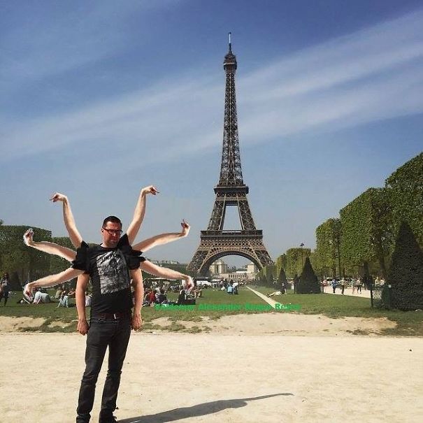 O holandês Sid Frisjes pediu a usuários do 4Chan que editassem a torre Eiffel para ficar debaixo de seu dedo