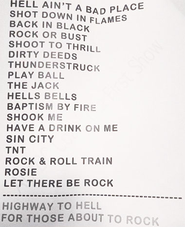 Setlist do AC/DC antes do show. Rock!!