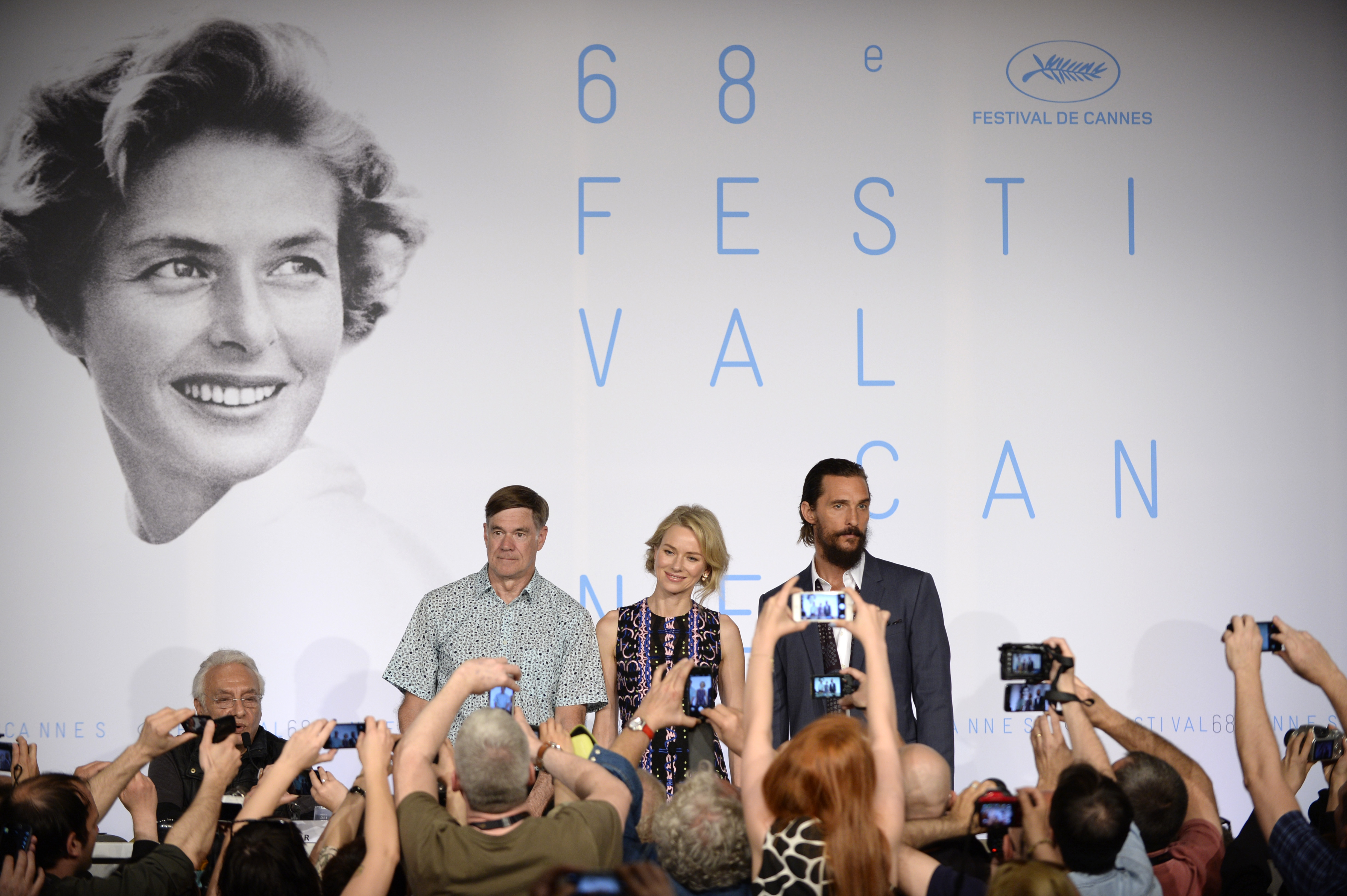 CANNES, FRANCE - MAY 16:  (L-R) Director Gus Van Sant and actors Naomi Watts and Matthew McConaughey attend the "The Sea Of Trees" press Conference during the 68th annual Cannes Film Festival on May 16, 2015 in Cannes, France. (Photo by Franck Robichon - Pool/Getty Images)