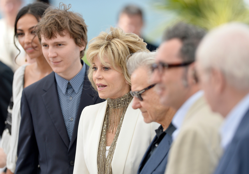 Os atores Madalina Ghenea, Paul Dano, Jane Fonda, Harvey Keitel, diretor Paolo Sorrentino e Michael Caine
