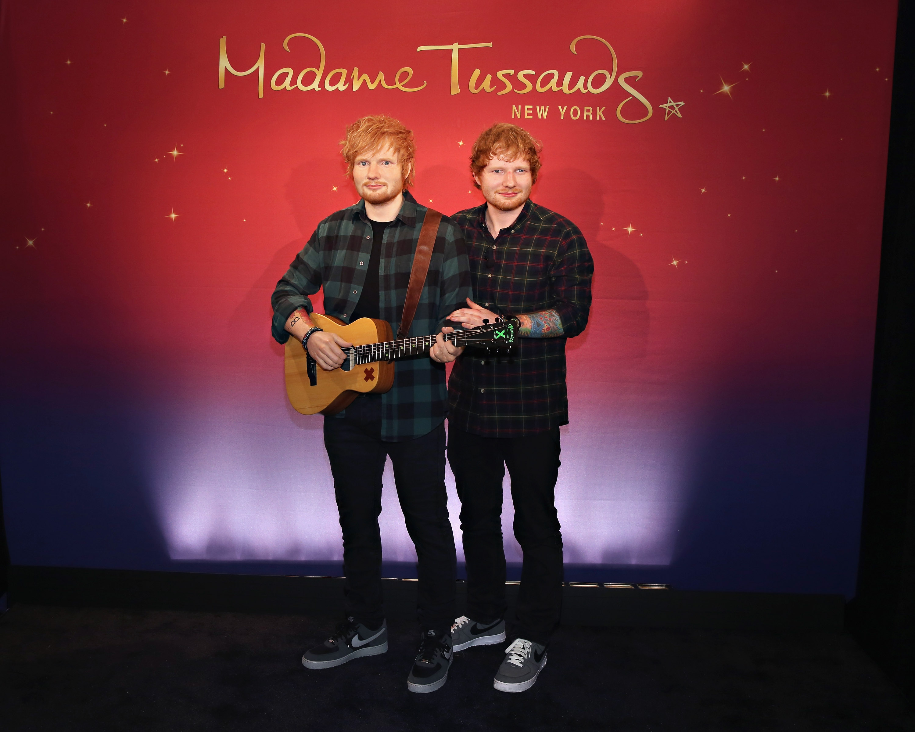 NEW YORK, NY - MAY 28:  Singer Ed Sheeran unveils his never-before-seen Madame Tussauds wax figure at Madame Tussauds New York on May 28, 2015 in New York City.  (Photo by Cindy Ord/Getty Images for Madame Tussauds New York)