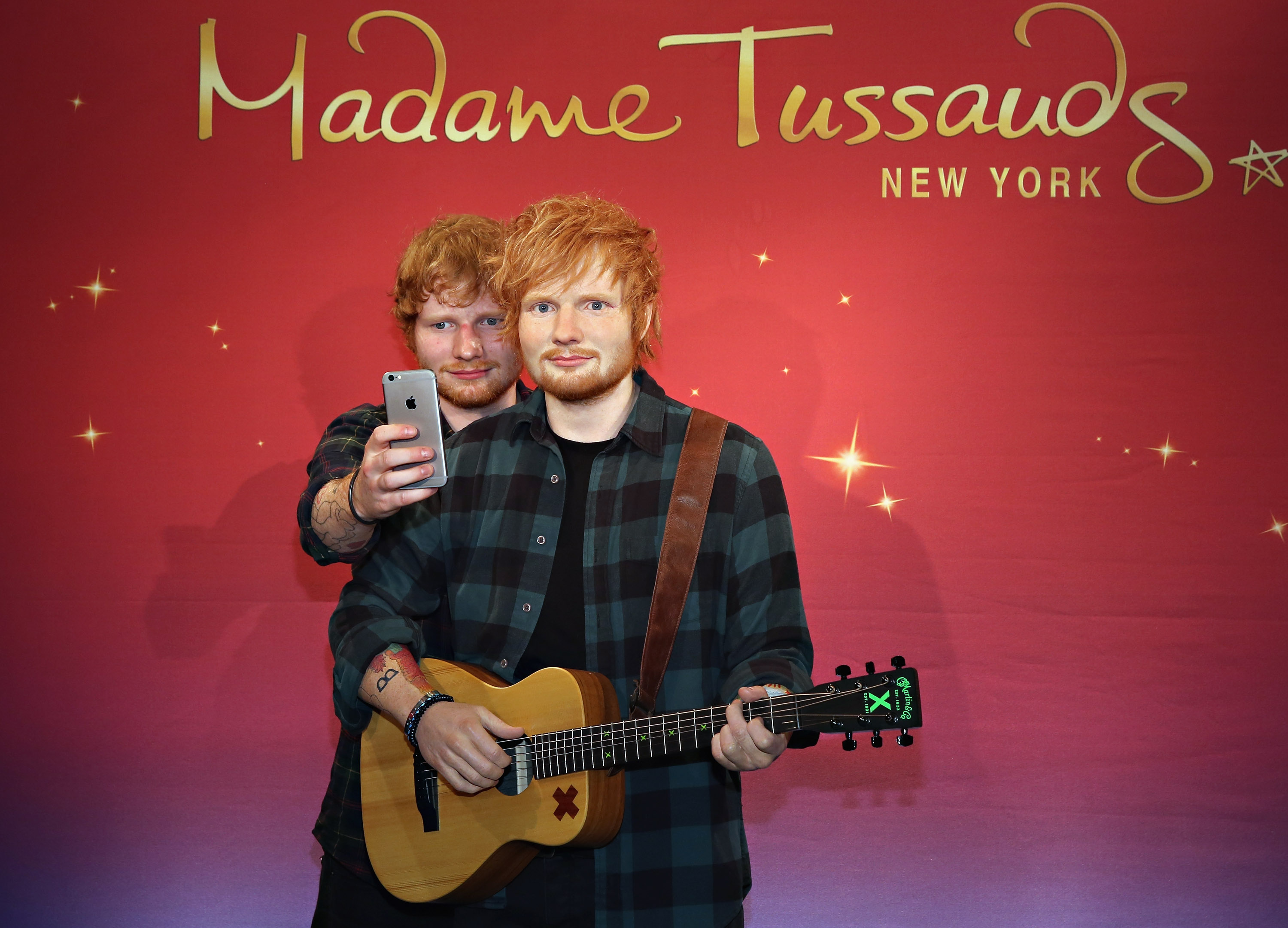 NEW YORK, NY - MAY 28:  Singer Ed Sheeran unveils his never-before-seen Madame Tussauds wax figure at Madame Tussauds New York on May 28, 2015 in New York City.  (Photo by Cindy Ord/Getty Images for Madame Tussauds New York)