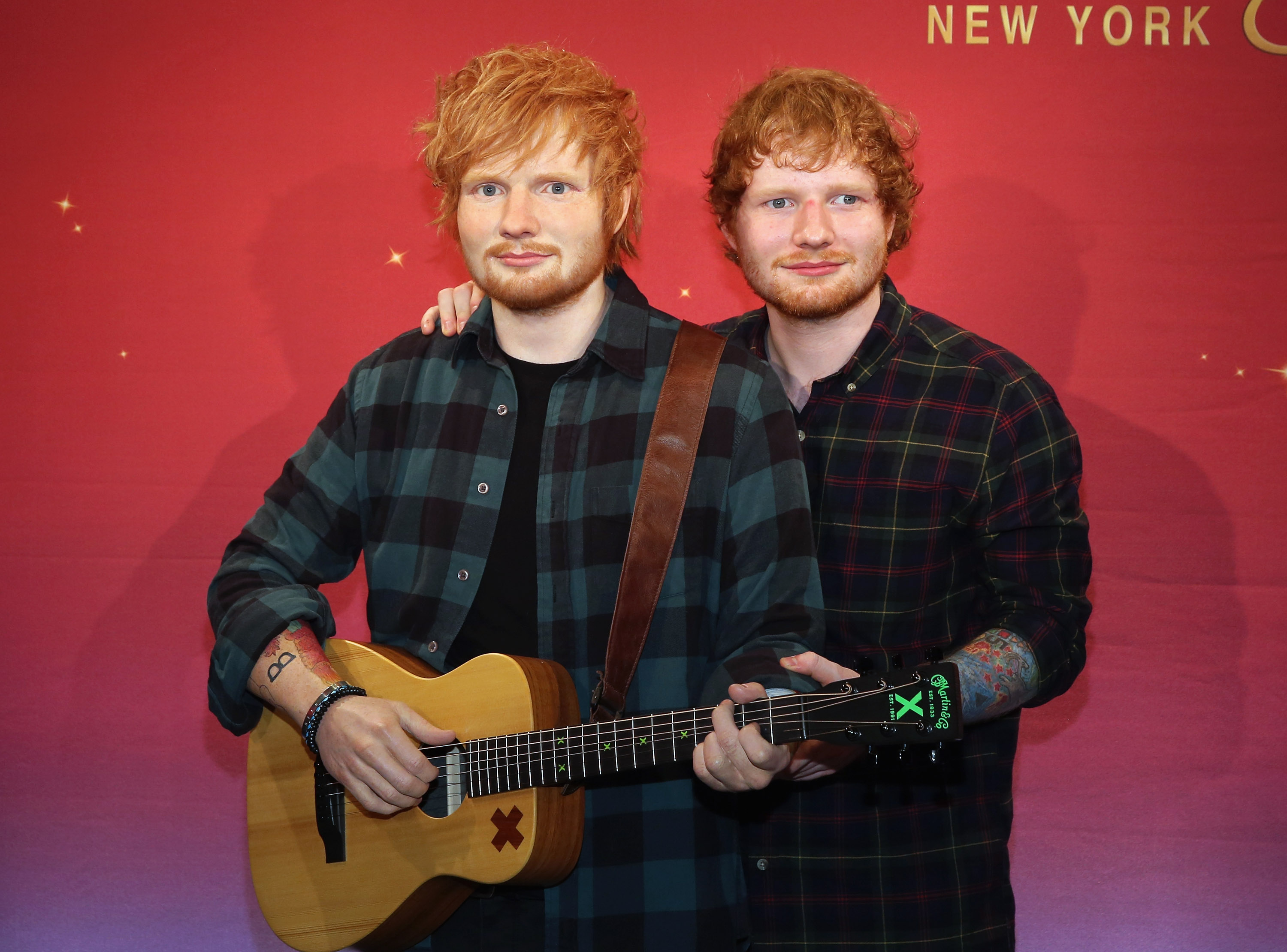 NEW YORK, NY - MAY 28:  Singer Ed Sheeran unveils his never-before-seen Madame Tussauds wax figure at Madame Tussauds New York on May 28, 2015 in New York City.  (Photo by Cindy Ord/Getty Images for Madame Tussauds New York)