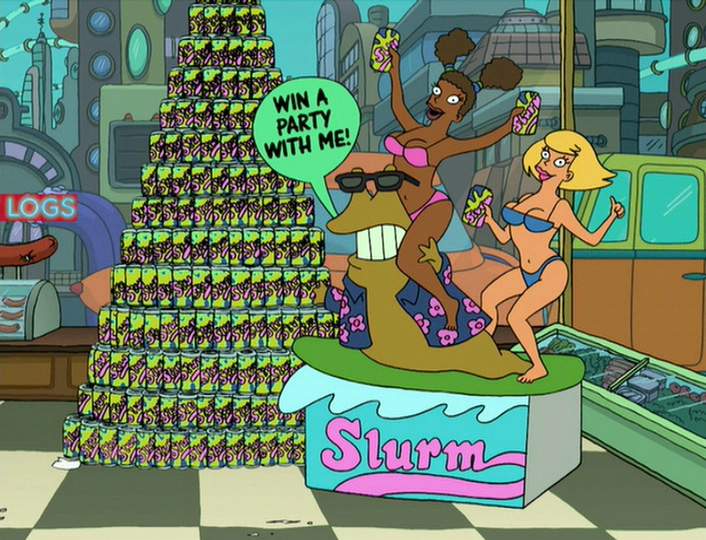 E o refrigerante Slurm, feito de excrementos de lesma gigante.