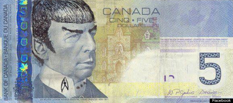 No Canadá, o banco federal teve de pedir às pessoas que parassem de desenhar o doutor Spock, de Star Trek, nas cédulas de 5 dólares canadenses
