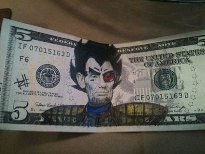 Até fãs de Dragon Ball desenham em notas de dólar. Tá aí o Vegeta para provar
