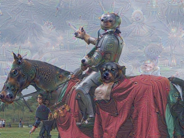Um cavaleiro acaba se transformando em uma imagem perturbadora depois que o programa tenta reconhecer animais na foto.