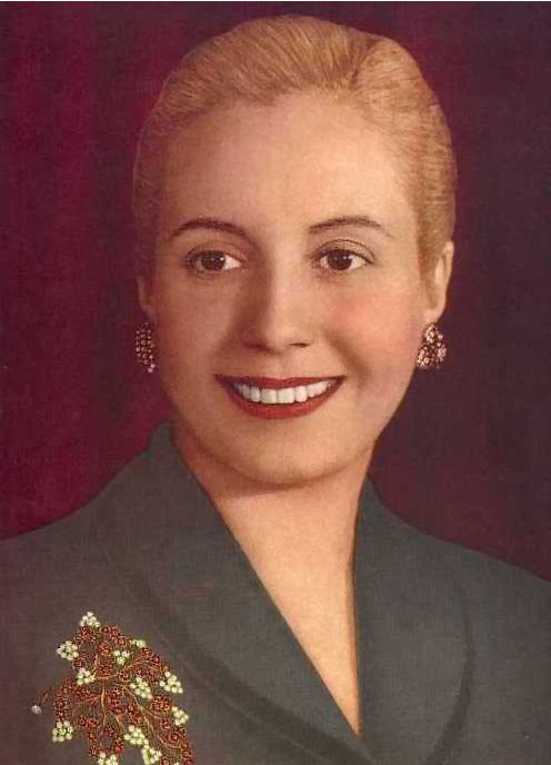 Popularmente conhecida como Evita, a atriz argentina que se casou com Juan Domingo Perón, que acabou eleito presidente. Seu carisma fez com que a população mais carente do país acabasse apoiando o que acabou conhecido como peronismo, tendo grande responsabilidade pelo sucesso político do marido.