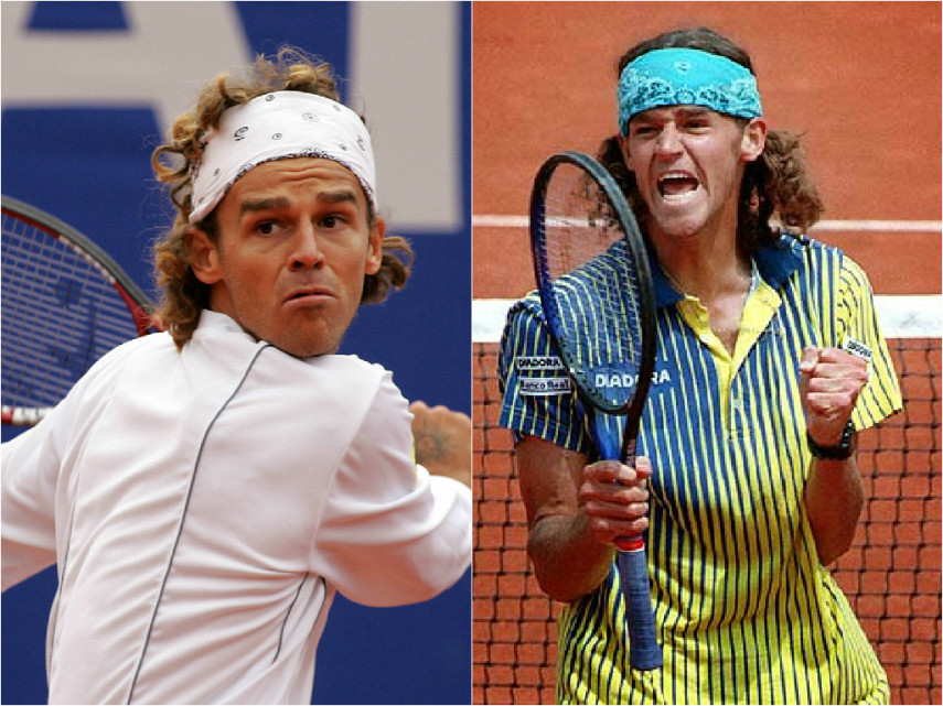 Enquanto a maioria dos jogadores usam aquela tradicional faixa no cabelo, o Guga inovou com as bandanas. Além de domar os cachinhos, o acessório ficava style! 