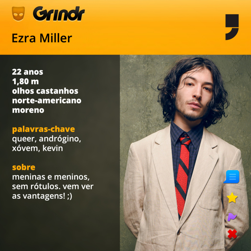 Ezra Miller é xóvem e ia esbanjar androgenia no aplicativo