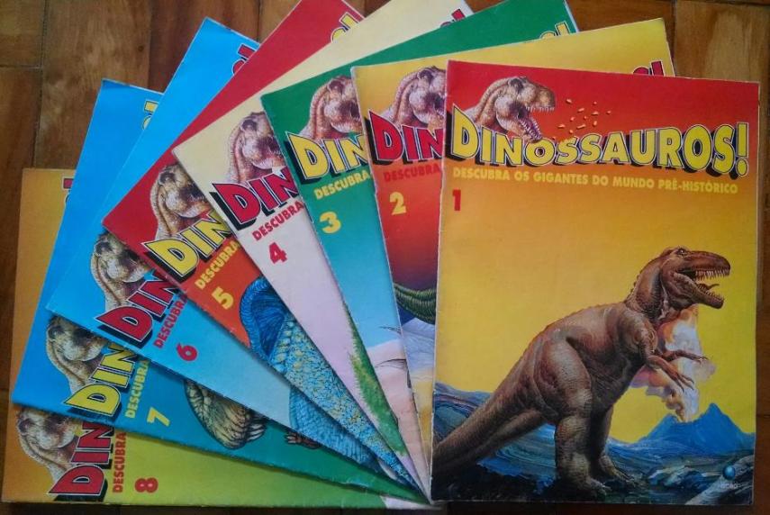 A editora Globo acertou em cheio ao lançar a coleção Dinossauros: Descubra os gigantes do mundo pré-histórico, em 1993. A molecada era louca pelas revistas, que ensinavam sobre diferentes espécies e vinham com peças para montar um esqueleto de tiranossauro que brilhava no escuro
