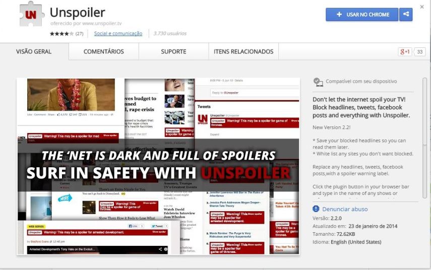 O Unspoiler bloqueia da sua timeline do Twitter ou facebook as séries ou programas da sua escolha