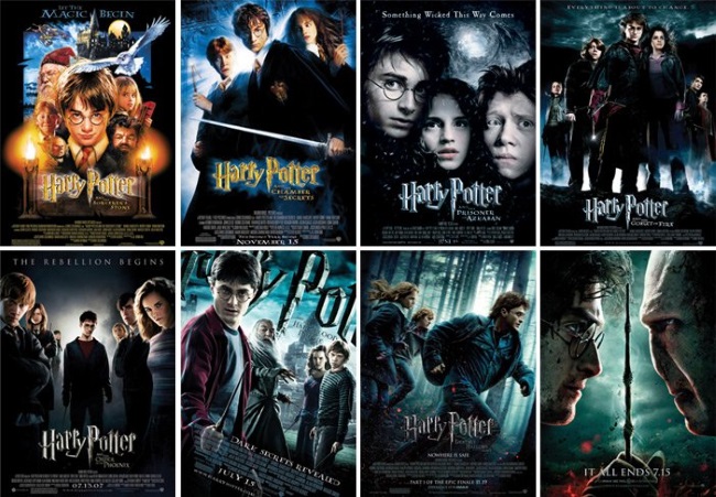 Esses livros foram todos adaptados para o cinema, com pouca   diferença entre os anos de lançamento dos livros e dos filmes: 2001, 2002, 2004, 2005, 2007, 2009, 2010 e 2011 (