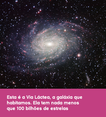 Esta é a Via Láctea, a galáxia que habitamos. Ela tem nada menos que 100 bilhões de estrelas