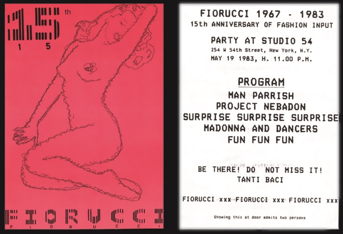 Convite da festa de 15 anos da marca, em 1983. Onde? No Studio 54 em NY, claro, e com Madonna como uma das atrações!