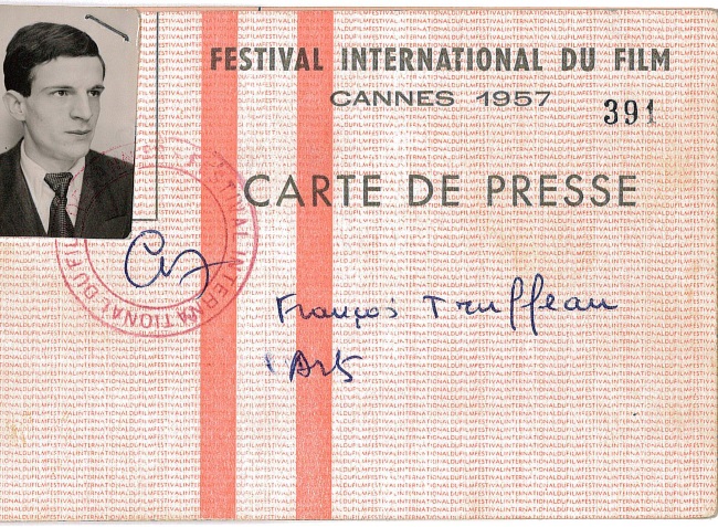 Credencial de Truffaut para o Festival de Cannes, no tempo em que ele ainda era crítico de cinema