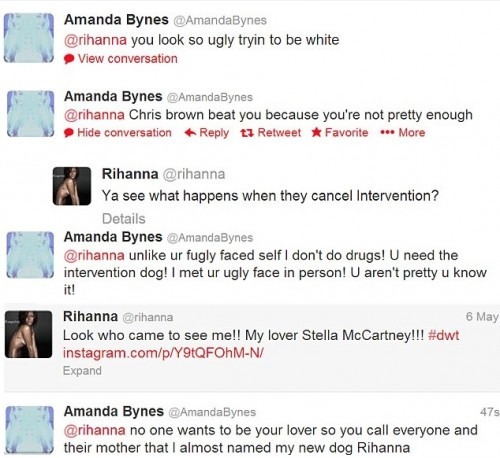 A Amanda Bynes deu aquela pirada que todo mundo sabe e saiu xingando um monte de gente no Twitter. Entre elas, a Rihanna. 