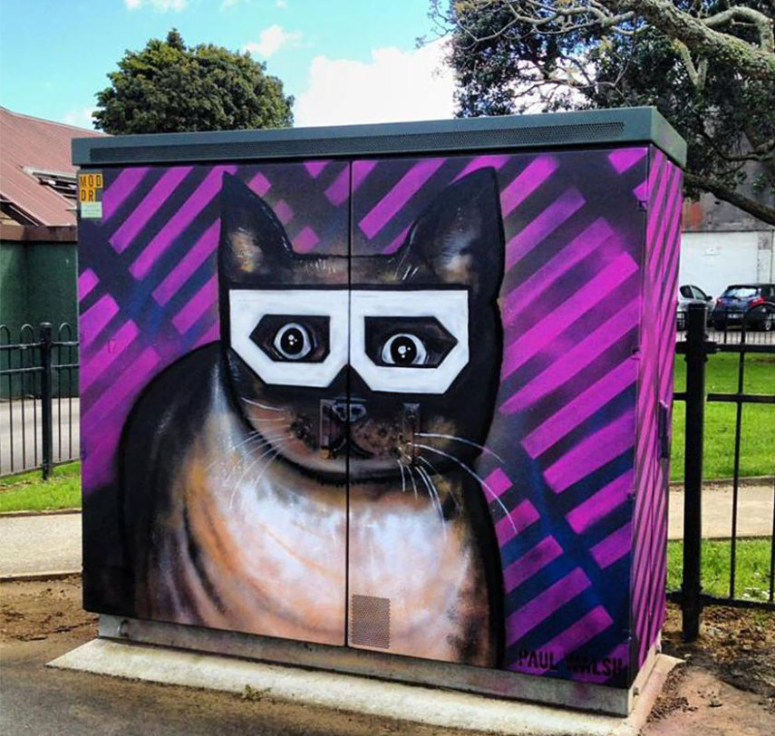 Paul Walsh conseguiu permissão para mostrar sua arte nas ruas de Auckland, na Nova Zelândia