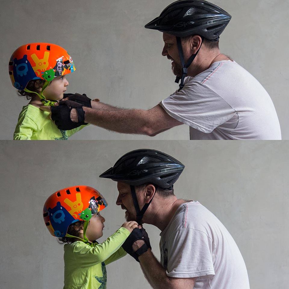 Antes de subir na bike: capacete, luvas (se você cair será a primeira coisa
a encostar no chão). Aprenda a ajustar o capacete para que a fivela esteja
correta. Não aidanta cair e o capacete sair rolando