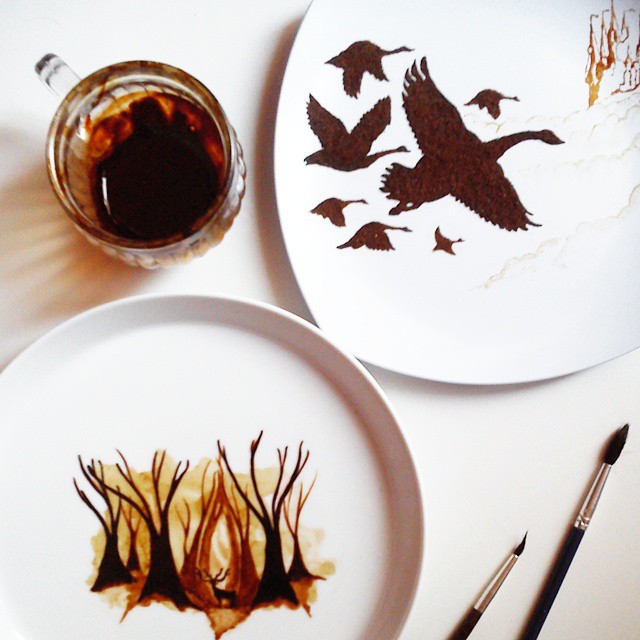 Artista faz artes incríveis usando borra e café como tinta