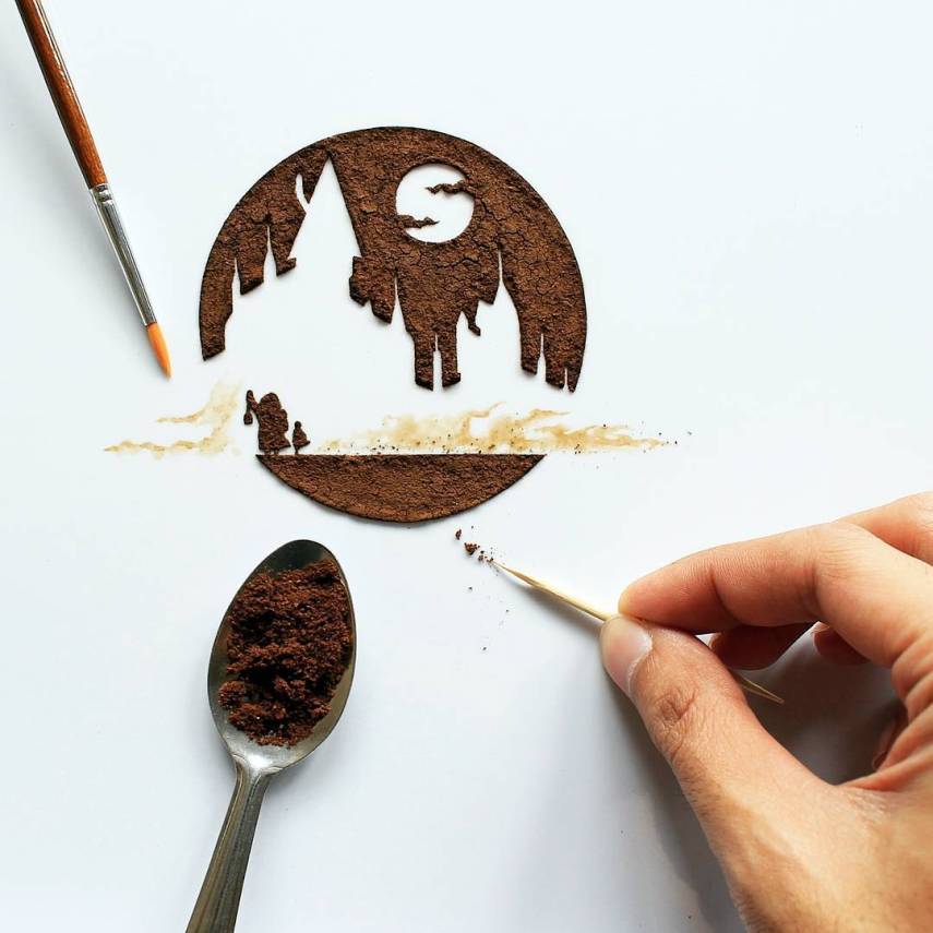 Artista faz artes incríveis usando borra e café como tinta