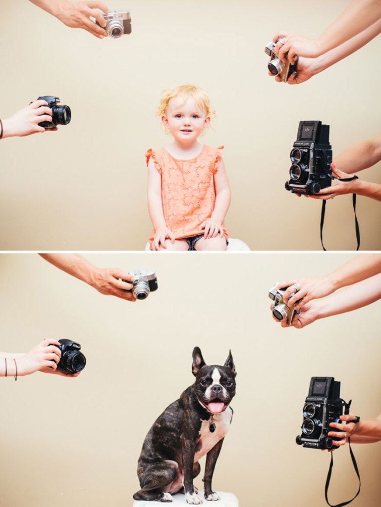 Fotógrafo clica a filha e o seu cão de estimação usando os mesmos acessórios e nas mesmas poses