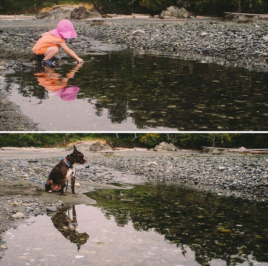 Fotógrafo clica a filha e o seu cão de estimação usando os mesmos acessórios e nas mesmas poses